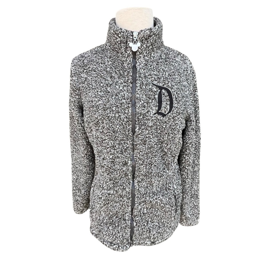 Disneyland Resort Plush Fleece Zip Front Jacket Gray Embroidered Mickey Size XS